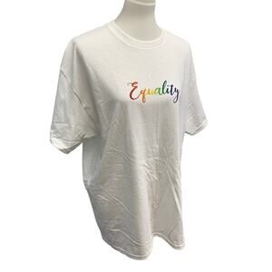 Hand Printed Unisex XL Equality Rainbow Pride Cotton Crew Neck Short Sleeve Tee